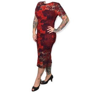 Lulus Gillian Burgundy Crochet Lace Midi Dress Large